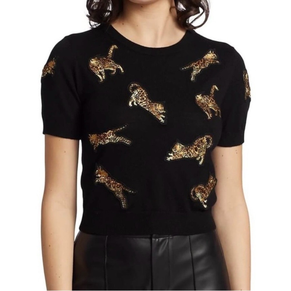 Alice & Olivia Ciara Embroidered bengal Sweater Top